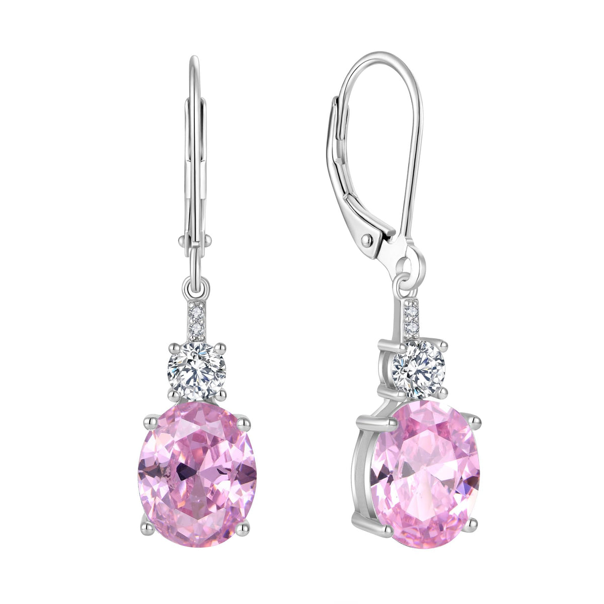 Inpasne Oval Pink Tourmaline Dangle Drop Earrings for Women 925 Sterling Silver Leverback Earrings October Birthstone Jewelry Gifts for Her