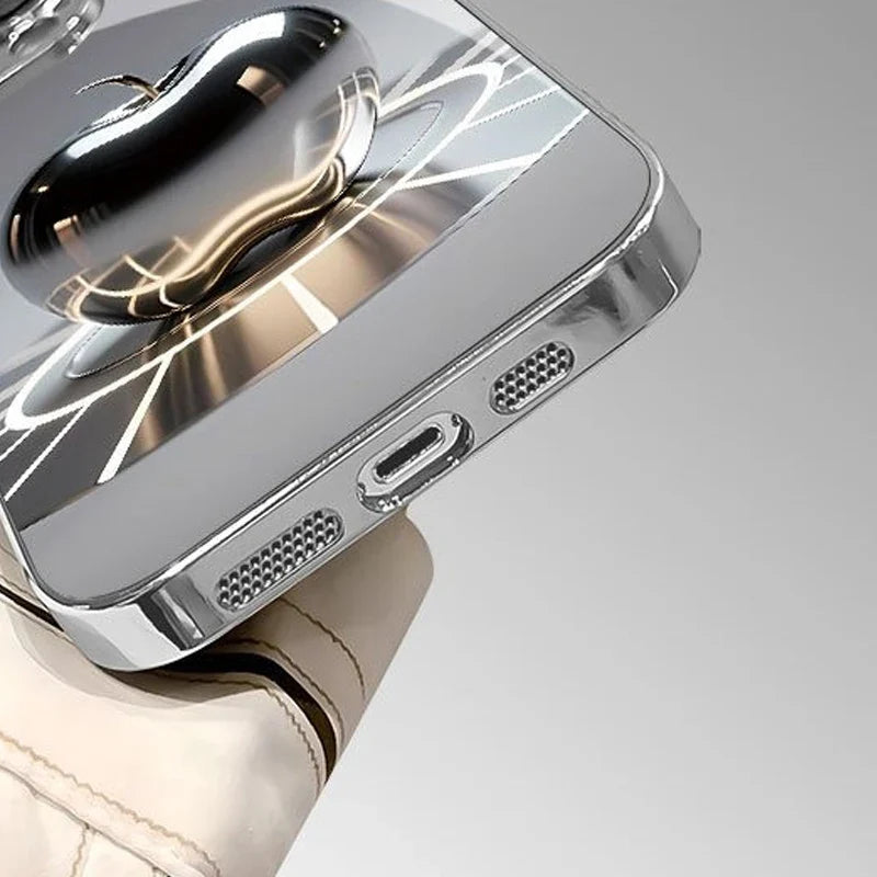 Electroplated glass phone case with metallic silver Apple logo For iPhone