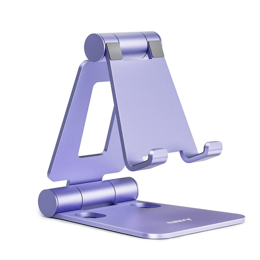 Nulaxy Dual Folding Cell Phone Stand, Fully Adjustable Foldable Desktop Phone Holder Cradle Dock Compatible with Phone 16 15 14 13 12 11 Pro Xs Xs Max Xr X 8, Nintendo Switch, All Phones - Purple