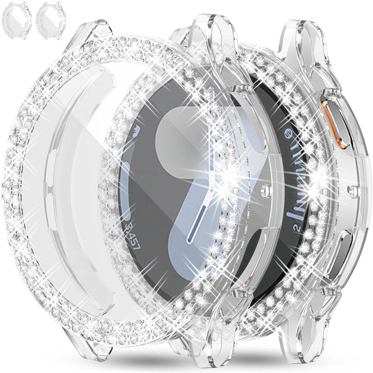 RICHONE [7-Pack] Sparkling Case Compatible with Samsung Galaxy Watch 7 40mm Screen Protector, Soft TPU Cover 2 Row Rhinestone Full Protective Bumper Accessory for Galaxy Watch7 40MM for Women Men
