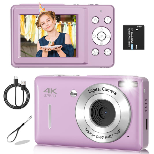 Digital Camera FHD 1080P Digital Camera for Kids Vintage Digital Camera with 16X Zoom Face Detect Smile Capture Anti Shake Compact Point and Shoot Camera Small Camera for Teens Purple