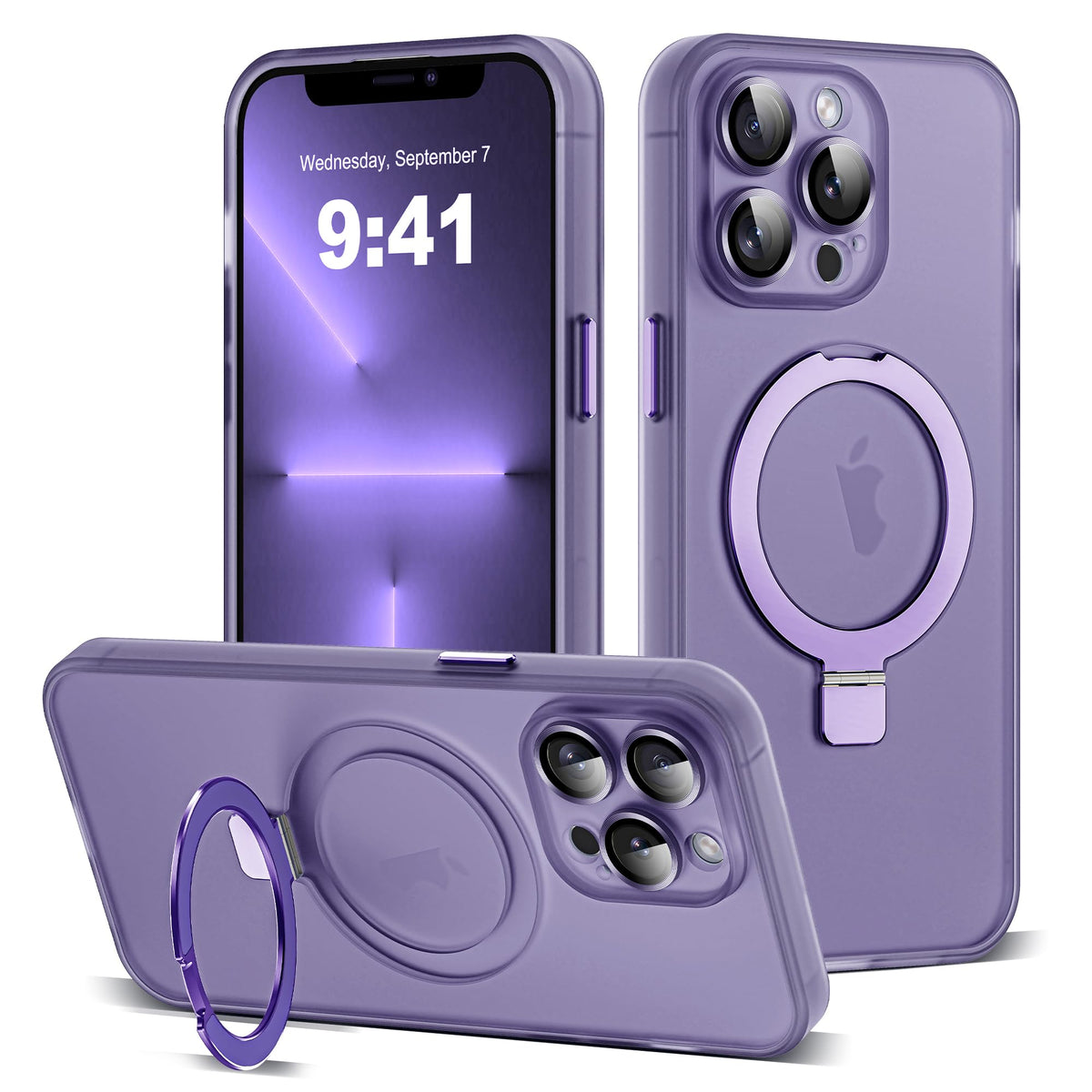 for iPhone 11 Case with Magnetic Invisible Ring Stand [Full Camera Lens Protection] [Compatible with Mag-Safe] Military-Grade Drop Matte Translucent Slim Phone Cases for iPhone 11 6.1", Pink