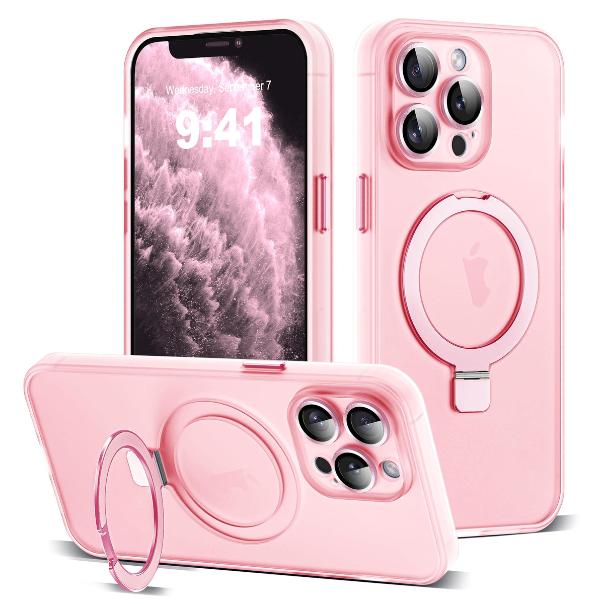 for iPhone 11 Case with Magnetic Invisible Ring Stand [Full Camera Lens Protection] [Compatible with Mag-Safe] Military-Grade Drop Matte Translucent Slim Phone Cases for iPhone 11 6.1", Pink