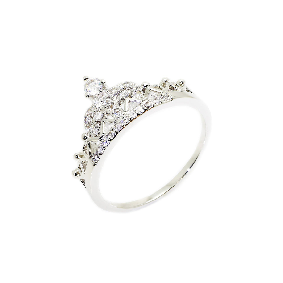 Silver Zircon Crown Ring for Women – Elegant Statement Jewelry