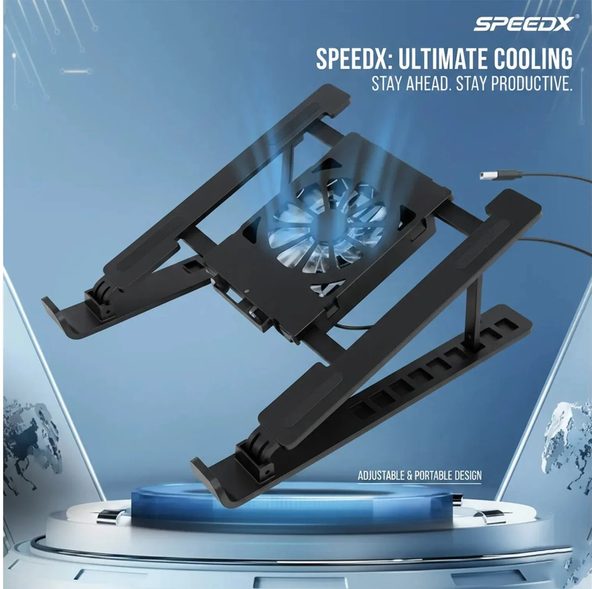 Adjustable Laptop Cooling Stand with Silent Fan & USB Power