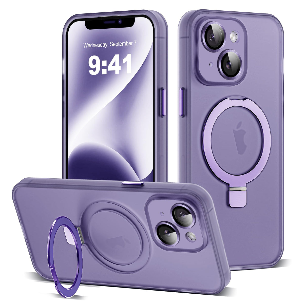 for iPhone 11 Case with Magnetic Invisible Ring Stand [Full Camera Lens Protection] [Compatible with Mag-Safe] Military-Grade Drop Matte Translucent Slim Phone Cases for iPhone 11 6.1", Pink