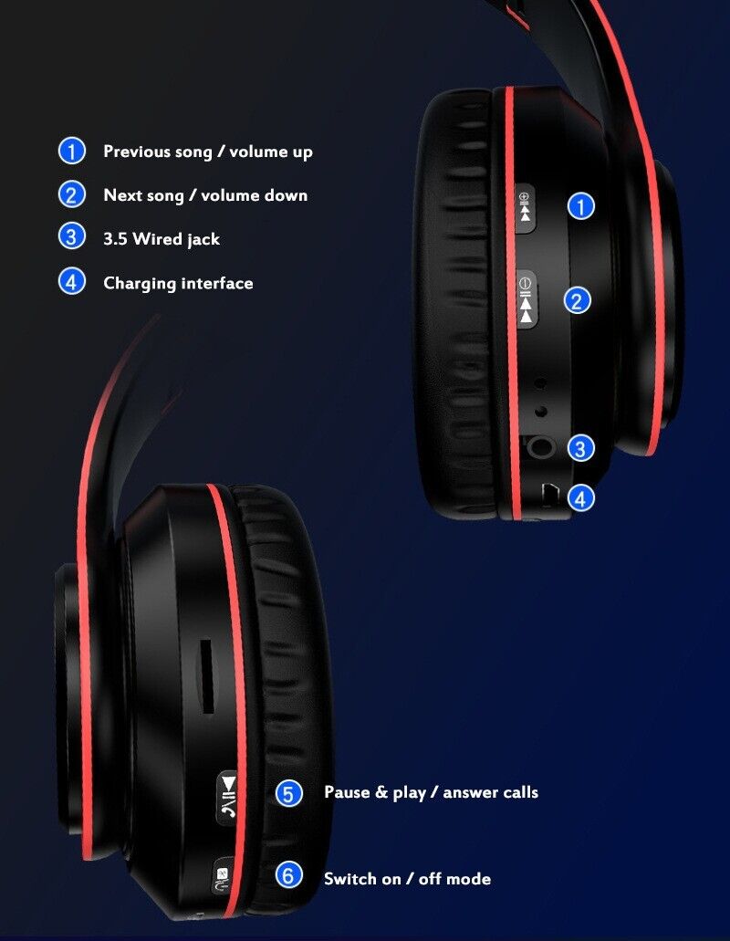 Super Bass Wireless Bluetooth Headphones Foldable Stereo Earphones Headsets Mic