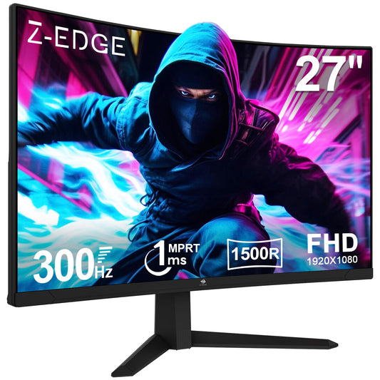 Z-Edge 27 inch Curved Gaming Monitor 300Hz Monitor 1ms 16:9 FHD 1080P Frameless Curved Monitor UG27S Freesync Eye Care 2×Display Port 2×HDMI