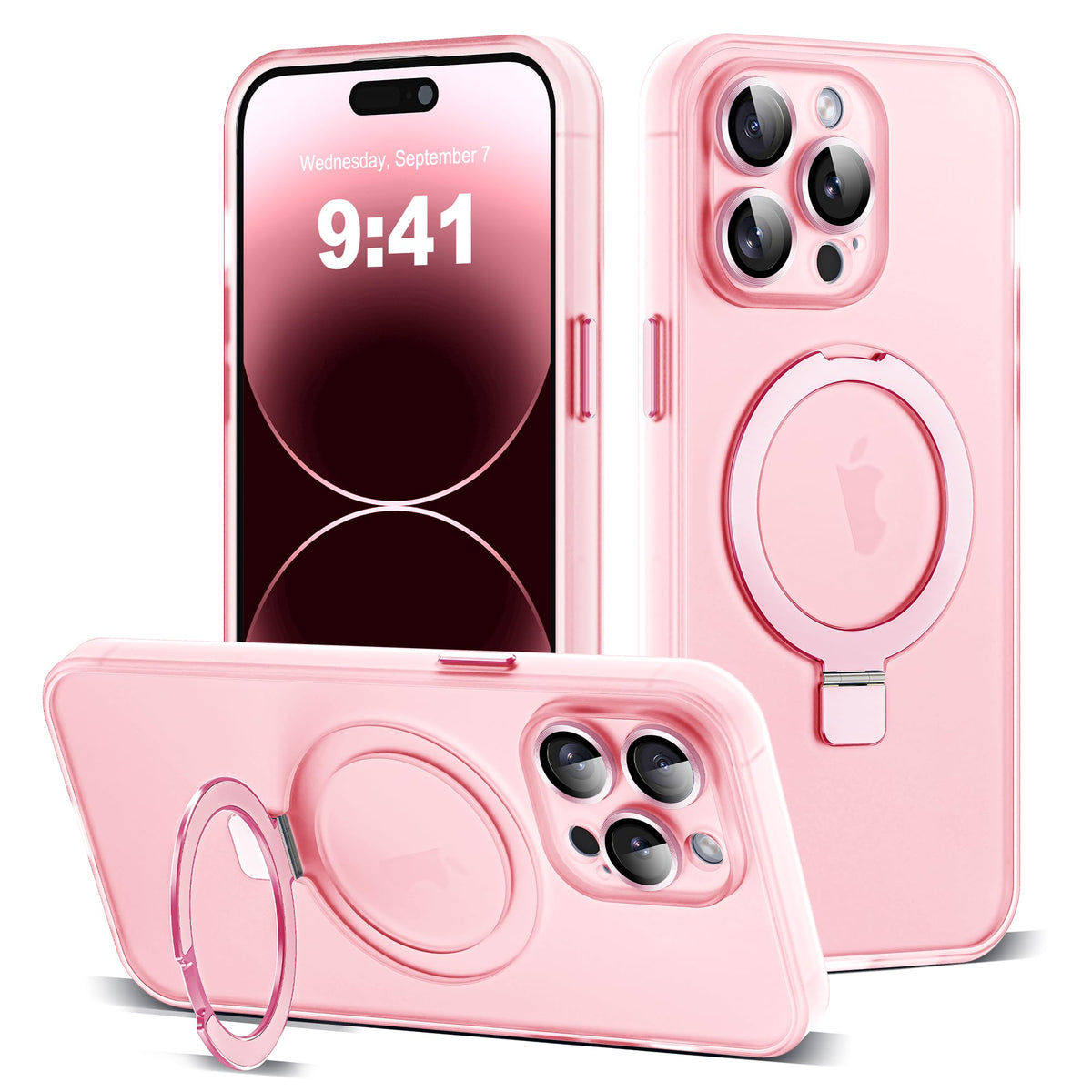 for iPhone 11 Case with Magnetic Invisible Ring Stand [Full Camera Lens Protection] [Compatible with Mag-Safe] Military-Grade Drop Matte Translucent Slim Phone Cases for iPhone 11 6.1", Pink
