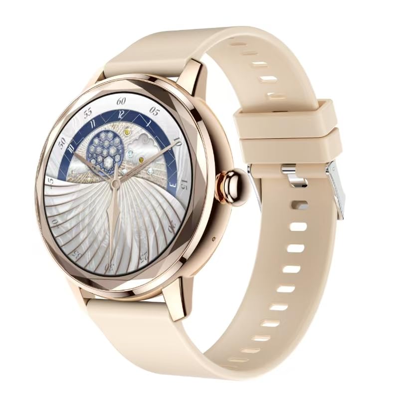 Smart Watch 1.2" Full Touch Screen Fitness Tracker Heart Rate Monitor Bluetooth Enabled Gold
