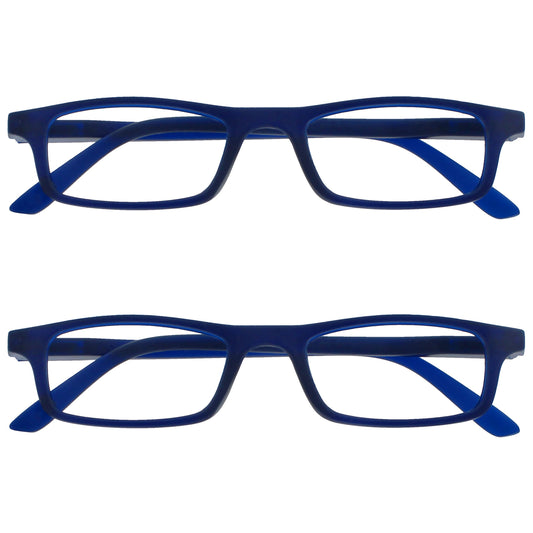 OPULIZE Ted Reading Glasses 2 Pack Narrow Matt Lightweight Frame Navy Blue Spring Hinges Scratch Resistant Mens Womens RR17-3 +3.00