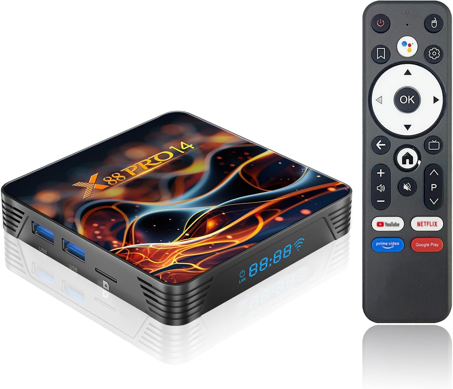 Android TV Box 14.0, 2025 Android Box RK3518 2GB 32GB Support 4K 8K WiFi 6 2.4G/5.8G Dual-Band WiFi HDR10+ 100M Ethernet Bluetooth 5.0 USB 3.0 Smart Box with Voice Remote Control