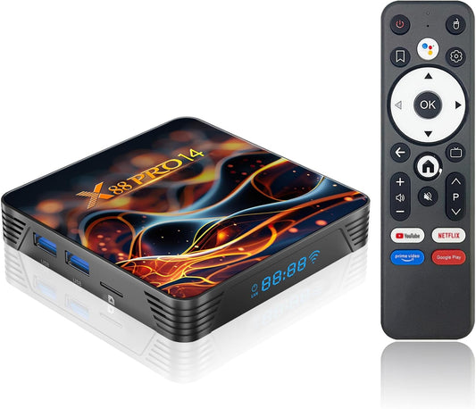 Android TV Box 14.0, 2025 Android Box RK3518 2GB 32GB Support 4K 8K WiFi 6 2.4G/5.8G Dual-Band WiFi HDR10+ 100M Ethernet Bluetooth 5.0 USB 3.0 Smart Box with Voice Remote Control