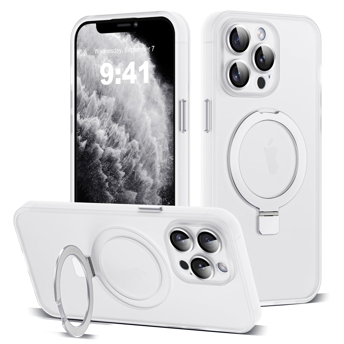 for iPhone 11 Case with Magnetic Invisible Ring Stand [Full Camera Lens Protection] [Compatible with Mag-Safe] Military-Grade Drop Matte Translucent Slim Phone Cases for iPhone 11 6.1", Pink