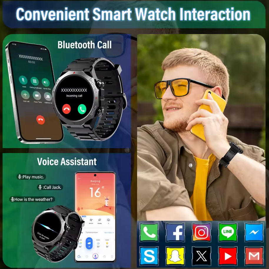 Military Smartwatch for Men – 1.39" HD Touchscreen