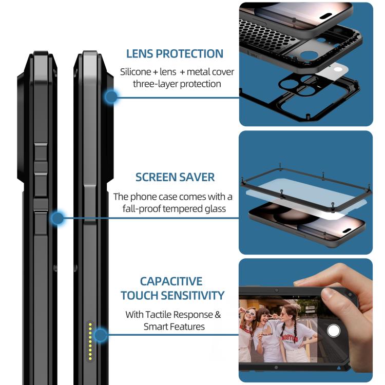 For iPhone 17 Pro RedPepper Triple-proof Metal Phone Case(Black)