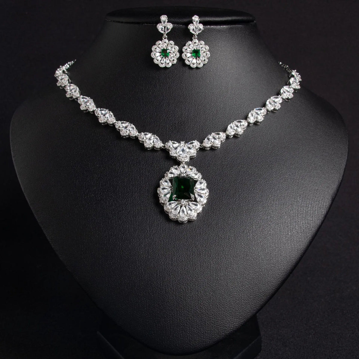 Luxury Yellow Gemstone Floral Necklace Set for Women – Marquise Crystal Jewelry with Matching Earrings