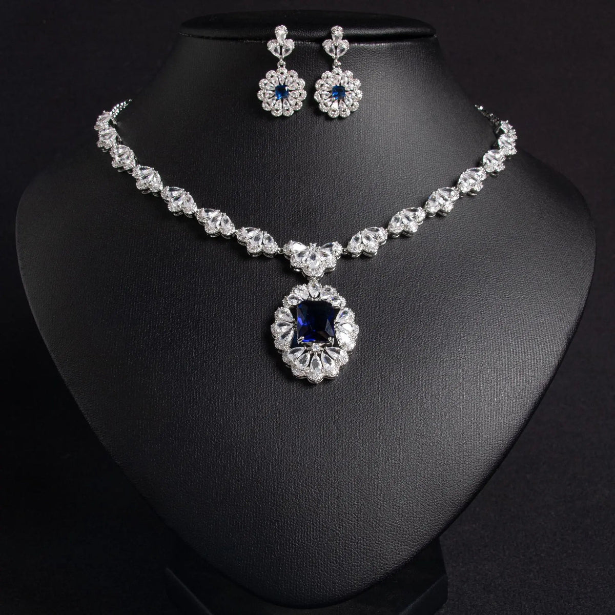 Luxury Yellow Gemstone Floral Necklace Set for Women – Marquise Crystal Jewelry with Matching Earrings