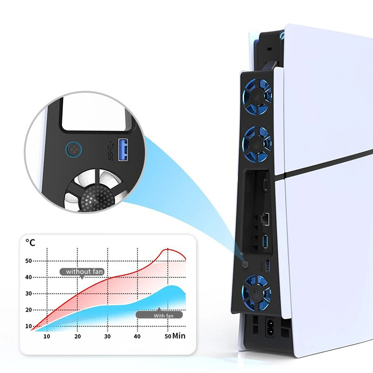 For PS5 Slim Silent Enhanced Cooling Fan 2 Gears Efficient Console Cooling Fan Cooler with LED Light For Sony PlayStation 5 Slim