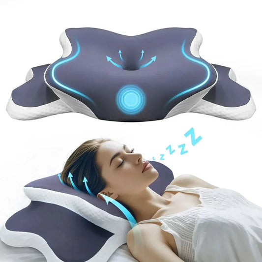 Contour Memory Foam Pillow – Butterfly Shape, Dual-Height Edges, Dark Grey