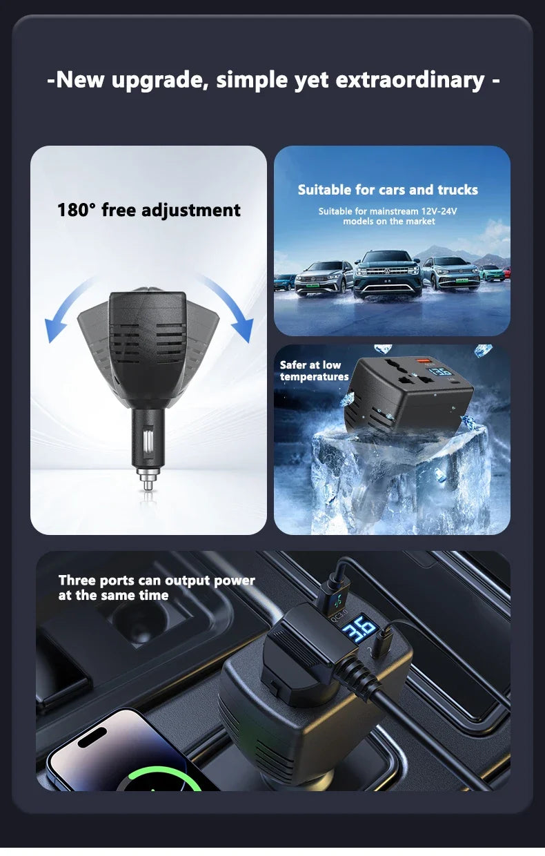 2025 150W 12V to 220V Car Power Inverter with USB Charger