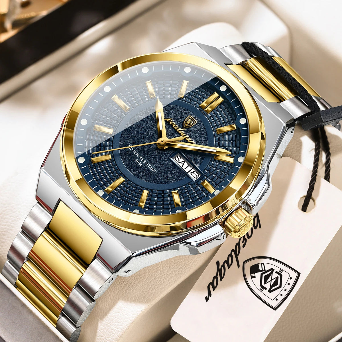 Poedagar Sport Quartz Wristwatch Stainless Steel Waterproof Luminous Hands