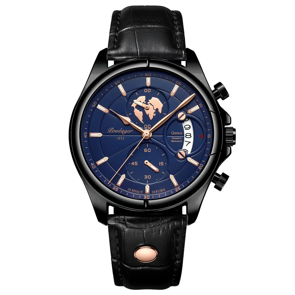 Poedagar luxury man wristwatch chronograph date leather casual quartz watch
