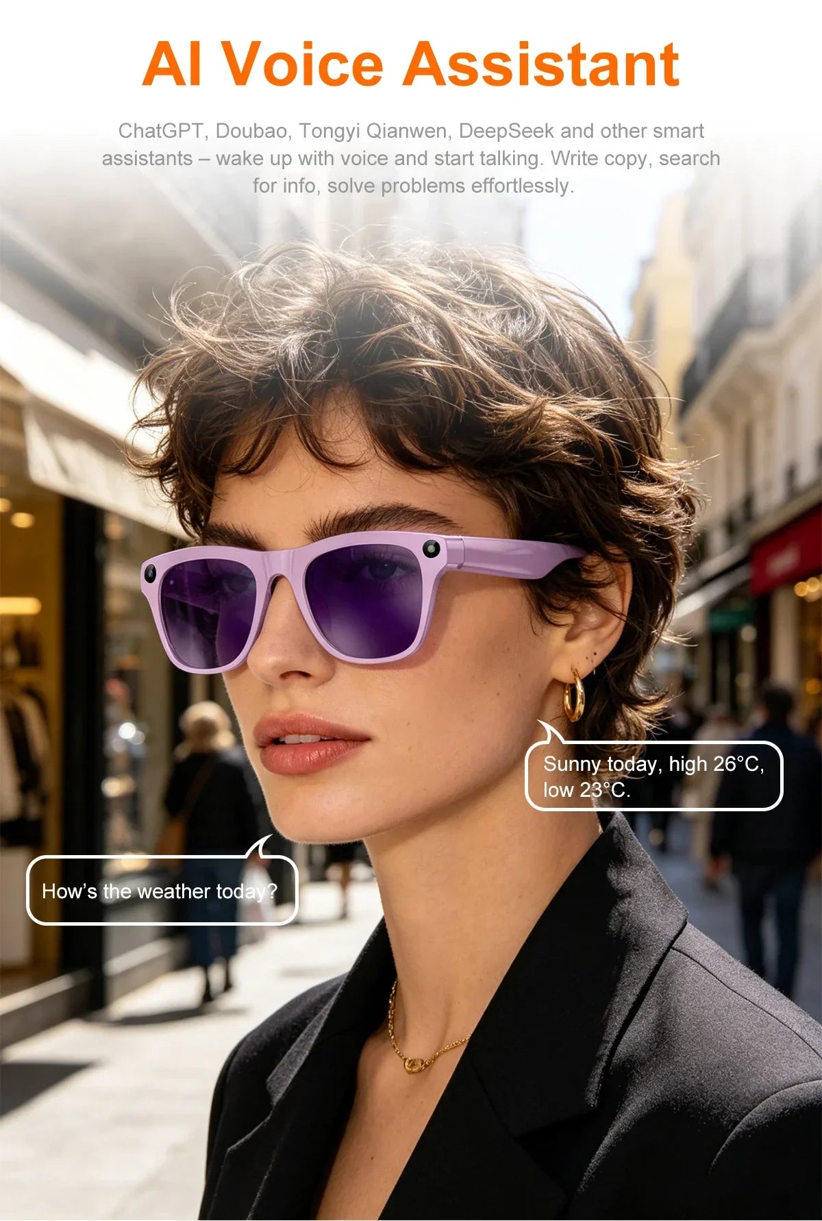 Lenovo AI Smart Glasses with 8MP Camera, Bluetooth Calling, Voice Translation & Music, Smart Sunglasses with 3 Lenses