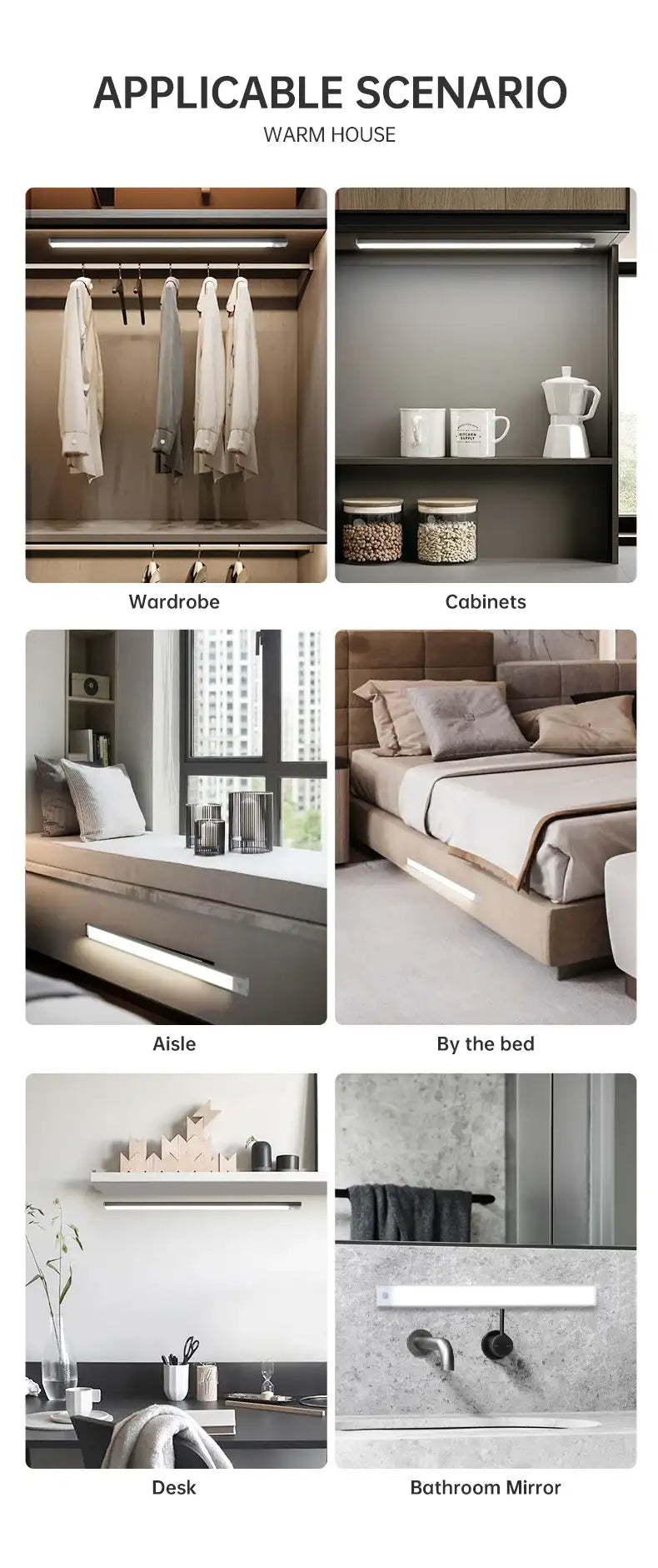 LED Motion Sensor Under Cabinet Light – USB Wireless, 3-Color, Kitchen & Wardrobe Lighting