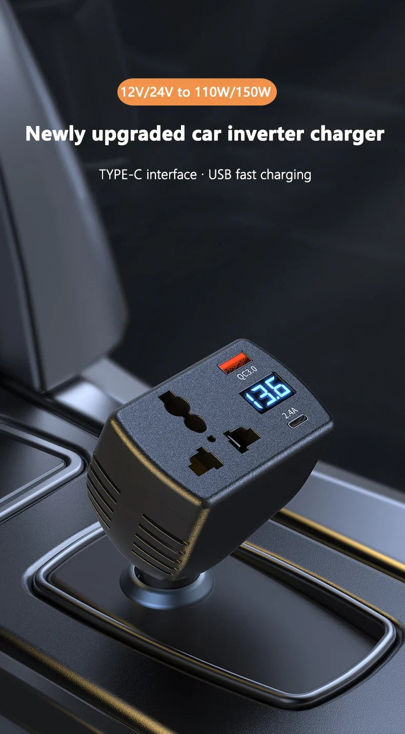 2025 150W 12V to 220V Car Power Inverter with USB Charger