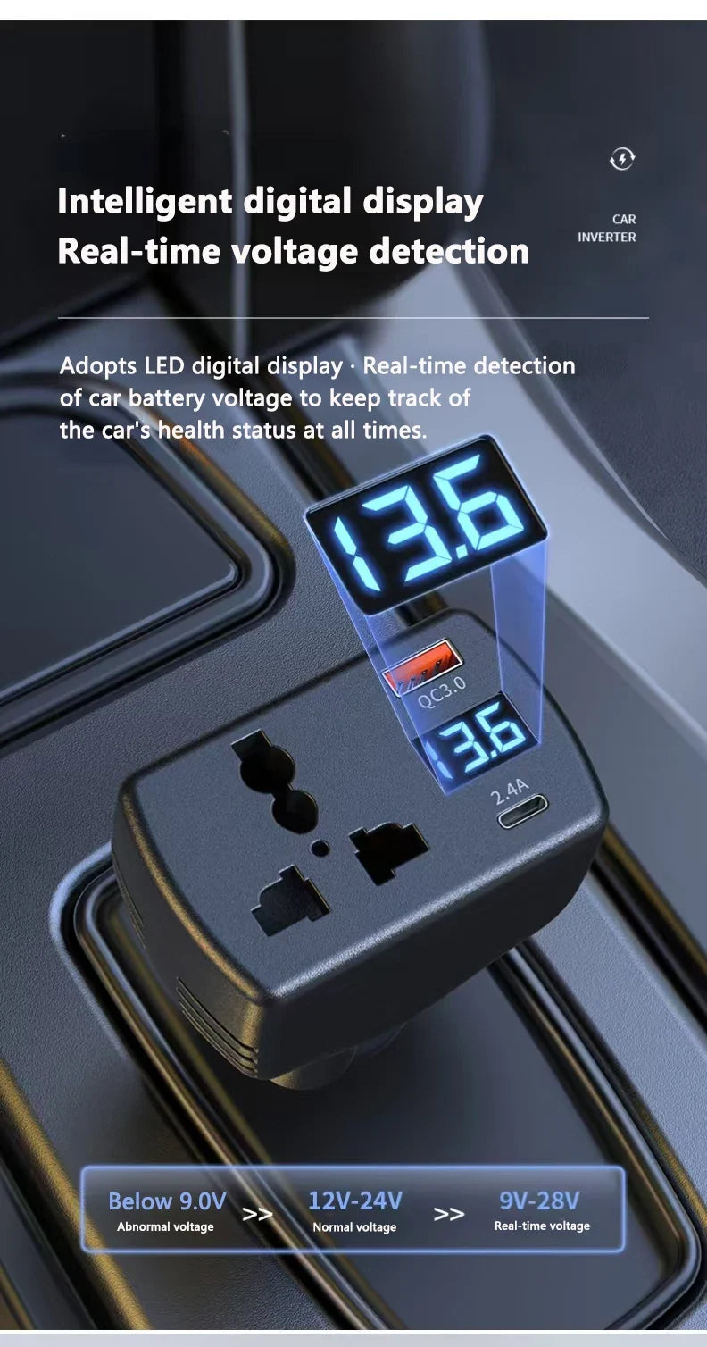 2025 150W 12V to 220V Car Power Inverter with USB Charger