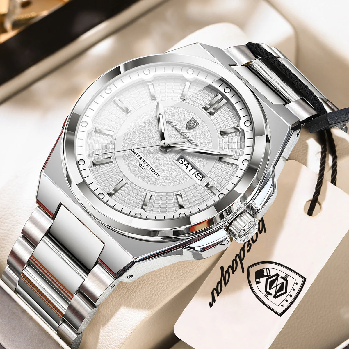 Poedagar Sport Quartz Wristwatch Stainless Steel Waterproof Luminous Hands