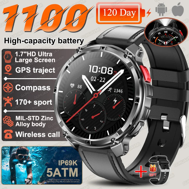 2026 New T-Rex3 Pro 1100mAh Battery Smart Watch GPS path 5ATM Waterproof Sports Run tracker Outdoors Compass Military Smartwatch