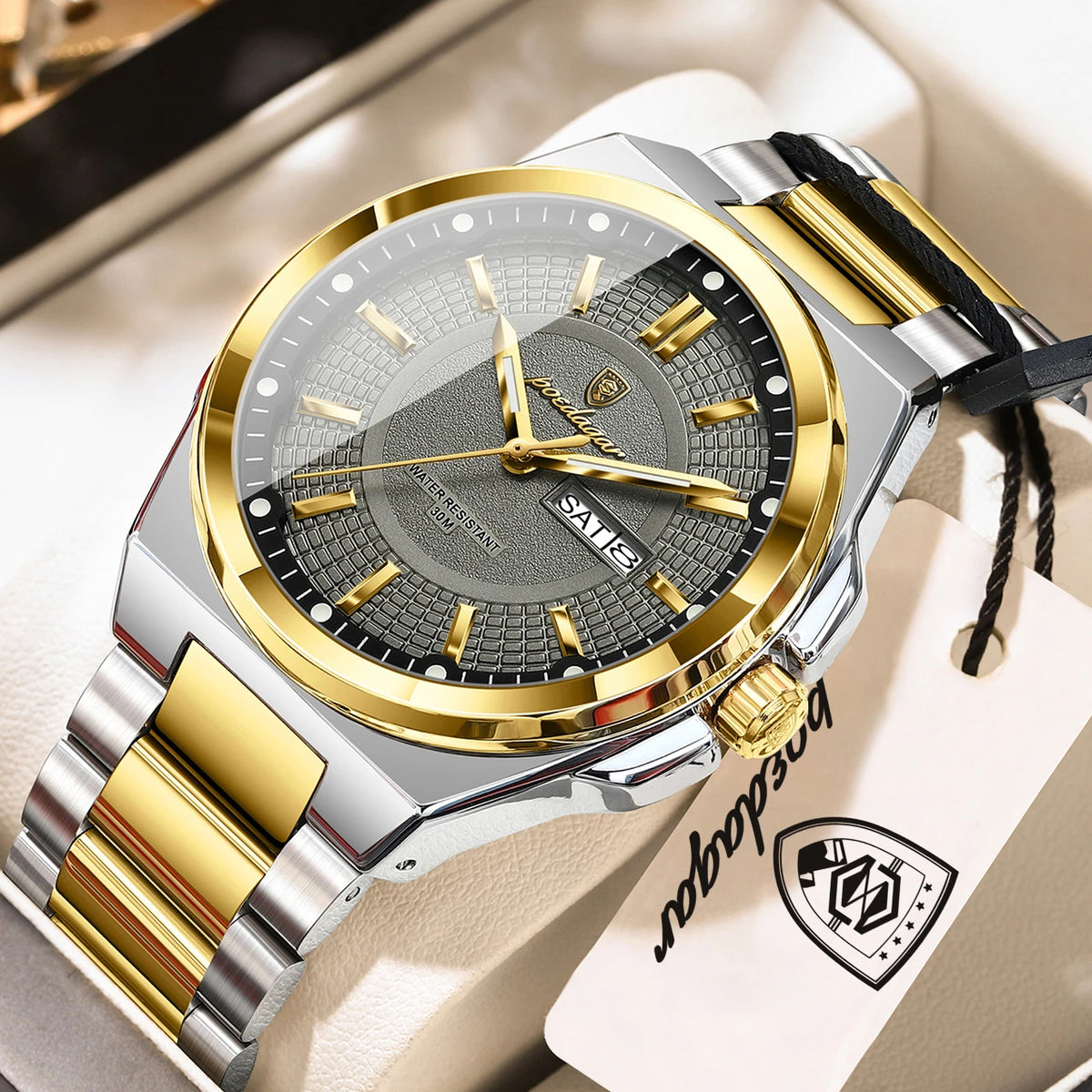 Poedagar Sport Quartz Wristwatch Stainless Steel Waterproof Luminous Hands
