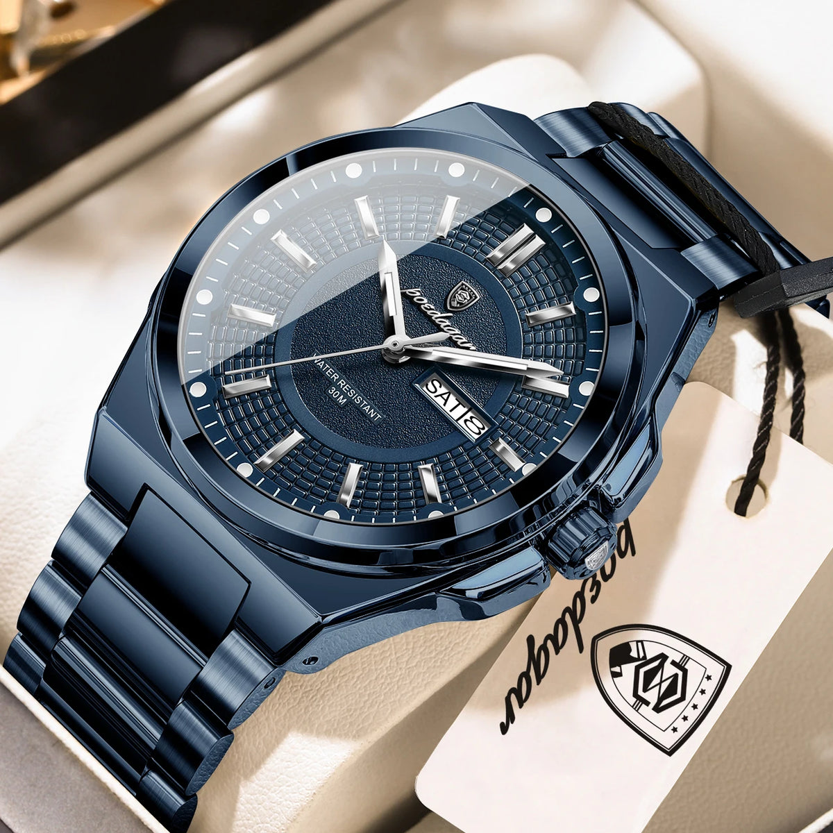 Poedagar Sport Quartz Wristwatch Stainless Steel Waterproof Luminous Hands