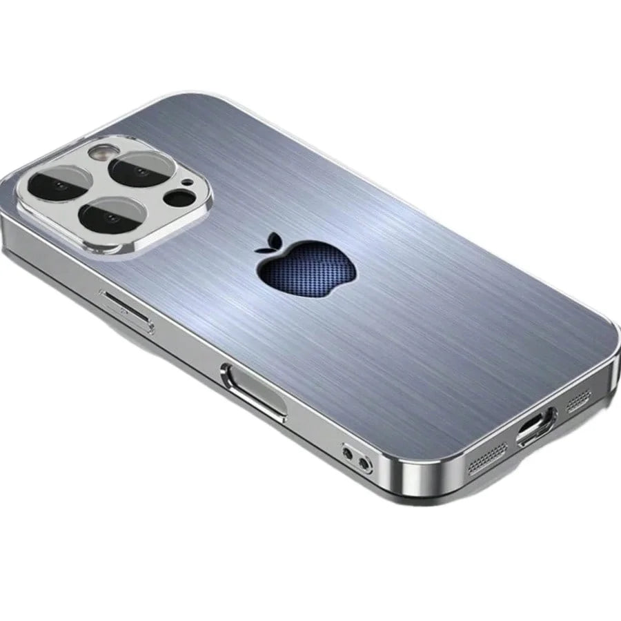 Electroplated glass phone case with metallic silver Apple logo For iPhone