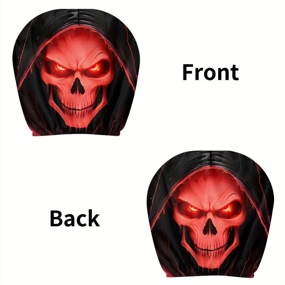 2Pcs Grim Reaper Skull Headrest Covers—Halloween Auto Decor