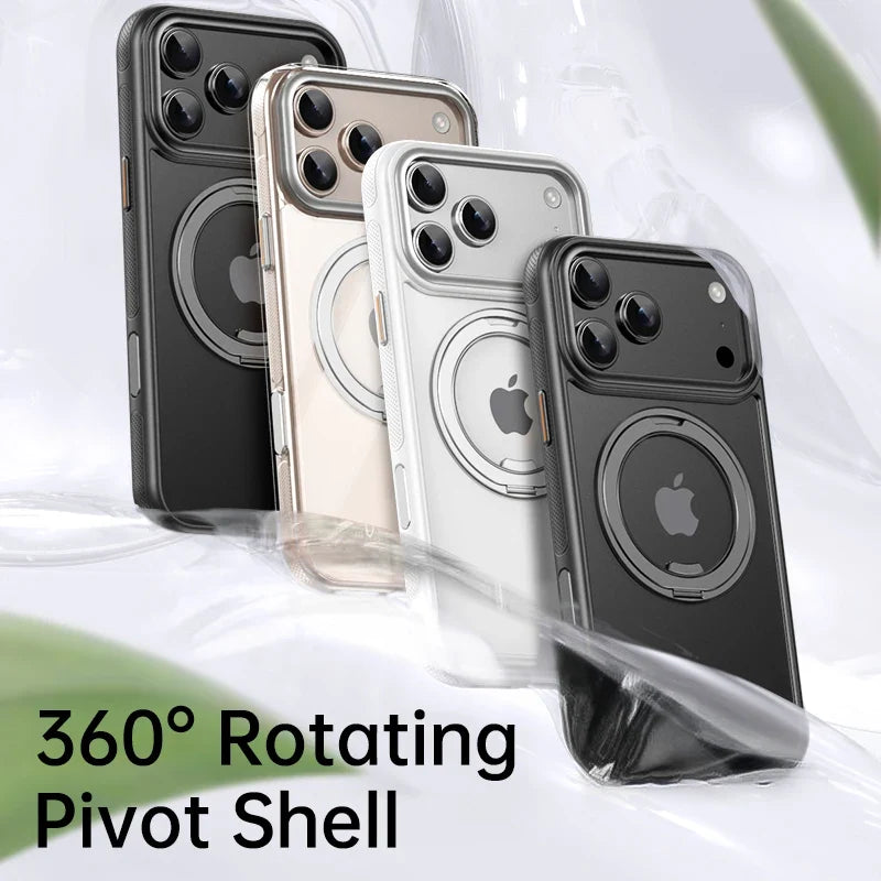 Transparent Magnetic Case for iPhone 17 Air 16 Plus 15 14 13 18 17 Pro Max 16e 360° Rotating Ring Holder Kickstand Cover LMD003