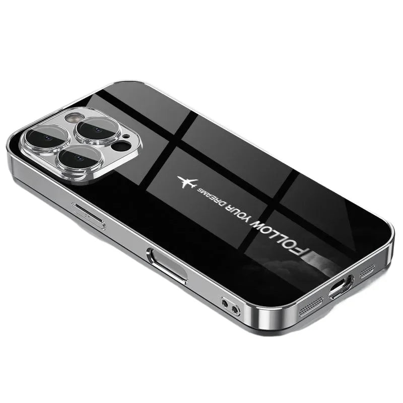 Black Gold Curved Pattern Electroplated Glass Phone Case For Samsung