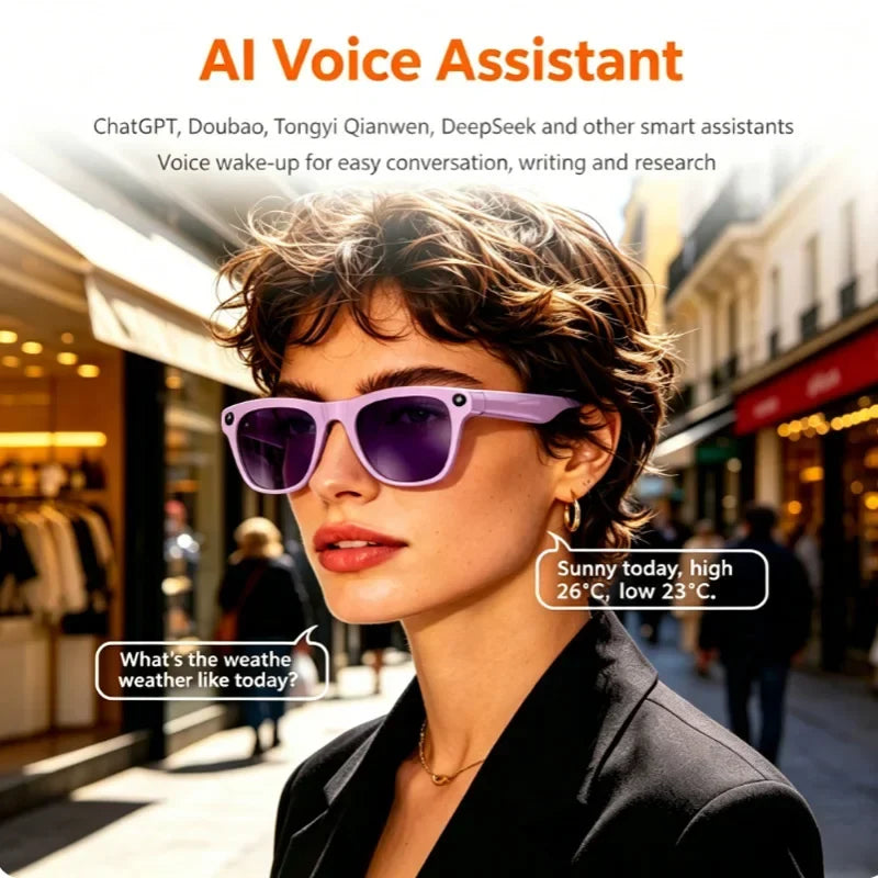 Lenovo AI Smart Glasses with 8MP Camera, Bluetooth Calling, Voice Translation & Music, Smart Sunglasses with 3 Lenses