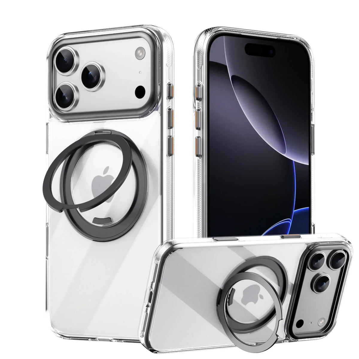 Transparent Magnetic Case for iPhone 17 Air 16 Plus 15 14 13 18 17 Pro Max 16e 360° Rotating Ring Holder Kickstand Cover LMD003
