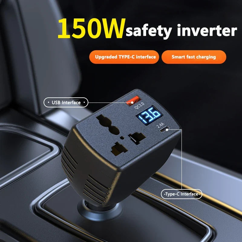 2025 150W 12V to 220V Car Power Inverter with USB Charger