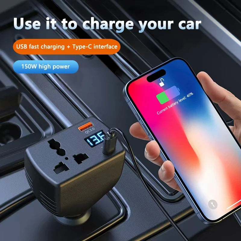 2025 150W 12V to 220V Car Power Inverter with USB Charger