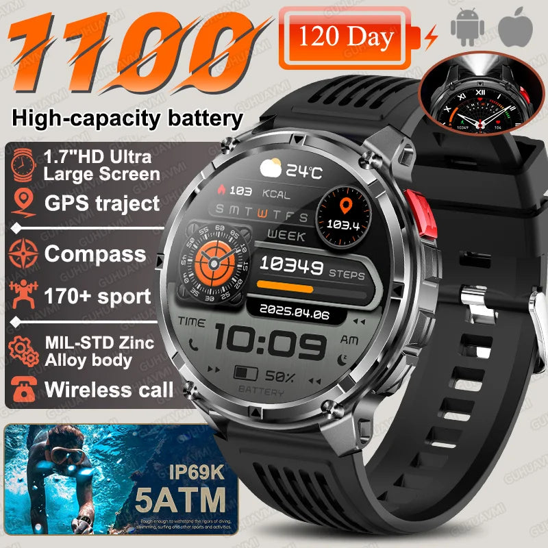 2026 New T-Rex3 Pro 1100mAh Battery Smart Watch GPS path 5ATM Waterproof Sports Run tracker Outdoors Compass Military Smartwatch
