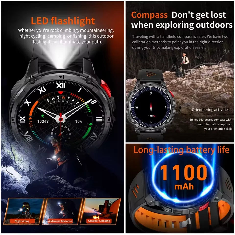 2026 New T-Rex3 Pro 1100mAh Battery Smart Watch GPS path 5ATM Waterproof Sports Run tracker Outdoors Compass Military Smartwatch