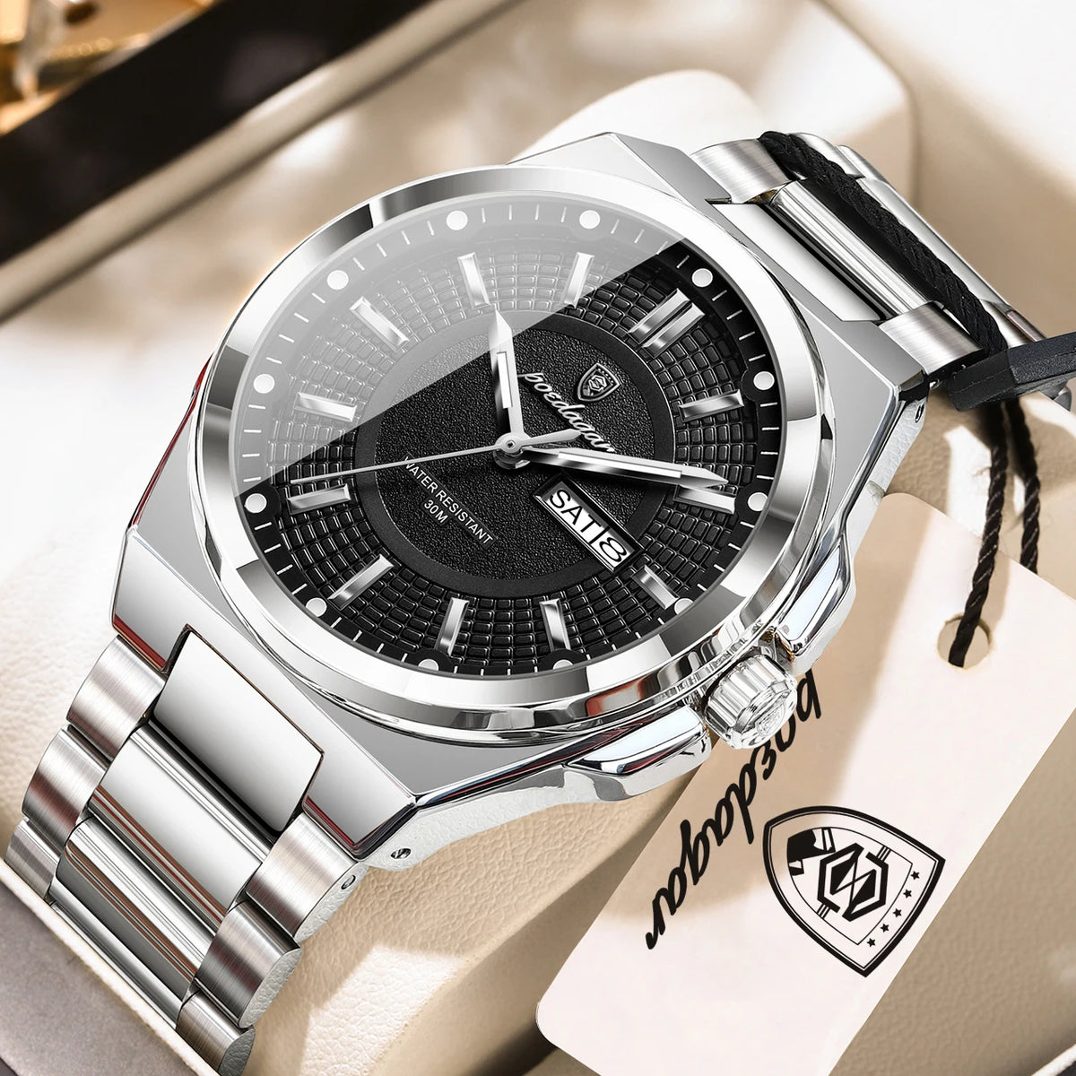 Poedagar Sport Quartz Wristwatch Stainless Steel Waterproof Luminous Hands