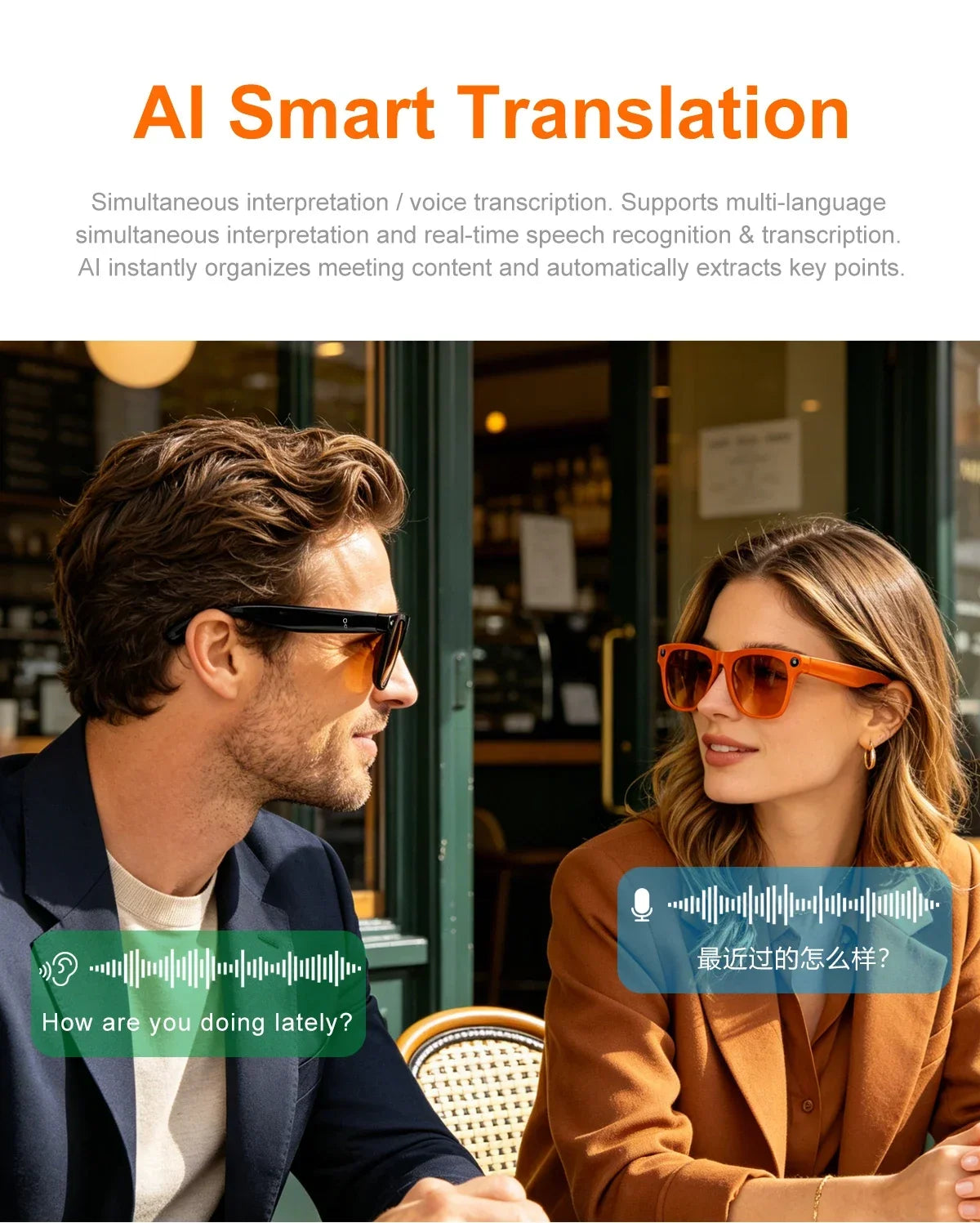 Lenovo AI Smart Glasses with 8MP Camera, Bluetooth Calling, Voice Translation & Music, Smart Sunglasses with 3 Lenses