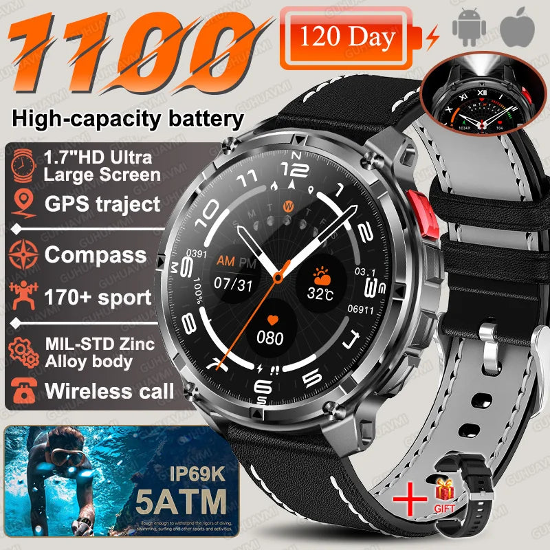 2026 New T-Rex3 Pro 1100mAh Battery Smart Watch GPS path 5ATM Waterproof Sports Run tracker Outdoors Compass Military Smartwatch