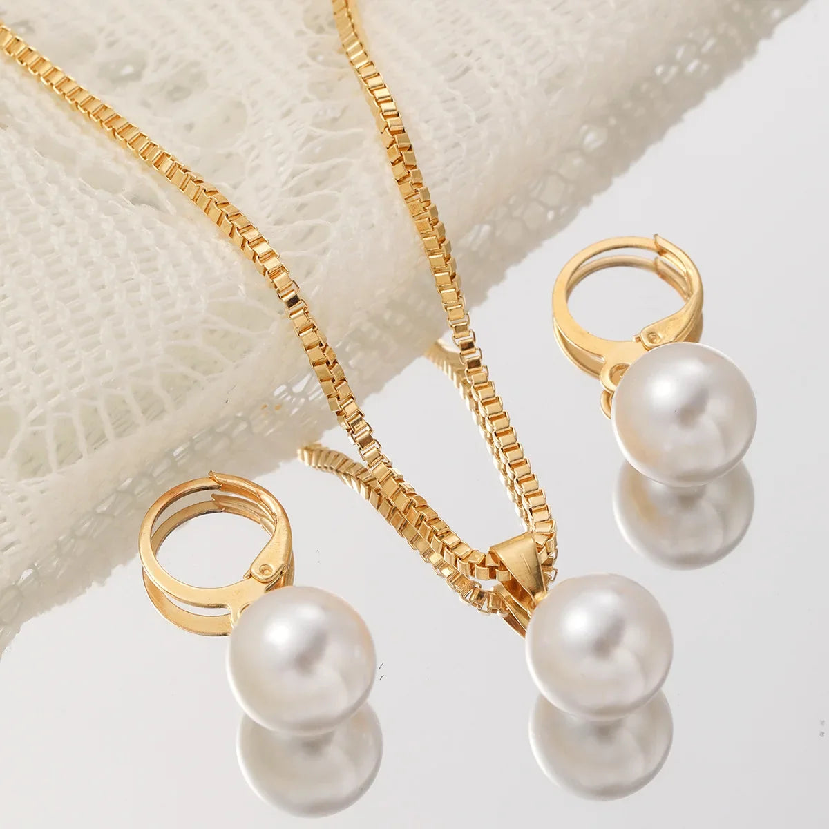 Pearl Pendant Necklace Set for Women - 3 Pcs Rhinestone Earring & Necklace Jewelry Gift Set