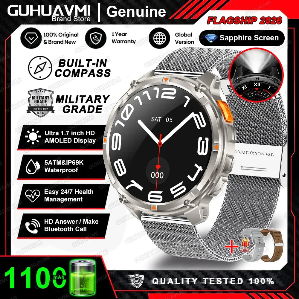 2026 New T-Rex3 Pro 1100mAh Battery Smart Watch GPS path 5ATM Waterproof Sports Run tracker Outdoors Compass Military Smartwatch